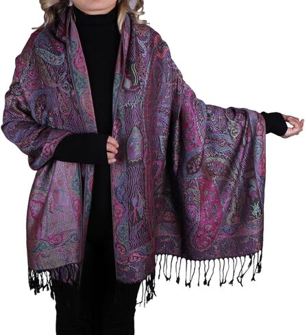 Women Paisley Pashmina Shawl Wrap نمط ملون مطرزة وشاح الشتاء عكسي in Kuwait