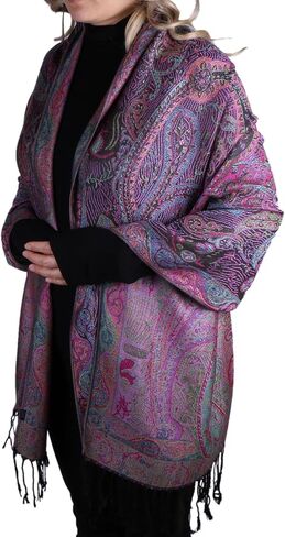 Women Paisley Pashmina Shawl Wrap نمط ملون مطرزة وشاح الشتاء عكسي in Kuwait