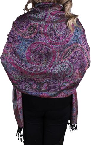 Women Paisley Pashmina Shawl Wrap نمط ملون مطرزة وشاح الشتاء عكسي in Kuwait