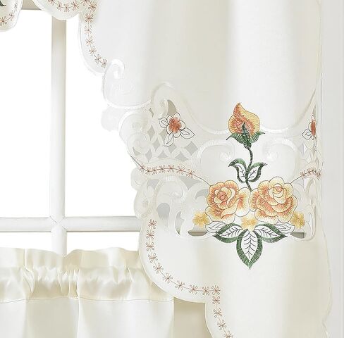 Gohd Rose Spragrance 3pcs Startain Multi-Color Embroidery with Cutworks ، Swag Valance and Tiers ، و Satin Fabric ، مجموعة ستارة مقهى Multi-Clitch (Blue) in Kuwait