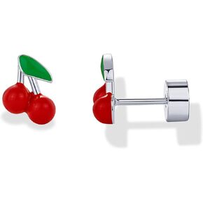 PAVOI 14K Gold Plated Sterling Silver Posts Enamel Flatback Stud Earrings for Women - Colored Chili Pepper Strawberry Peach Cherry Emoji Screwback Earrings - Dainty Helix Cartilage Piercing Jewelry
