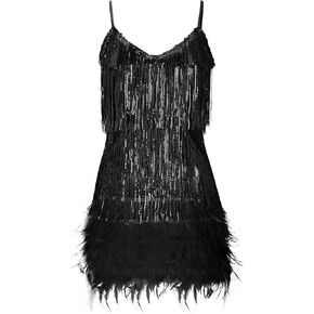 Women's Sequin Cocktail Dresses 1920s Flapper Dress Gatsby Fringe Mini Dresses Feather Prom Party Dress