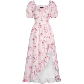Scarlet Darkness Summer Floral Milkmaid Dress Cottagecore Corset Dress with Pockets