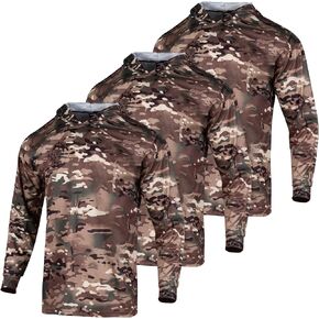 3pcs Men's Hunting Camo Shirts,Camouflage Long Sleeve Hooded Shirts for Men Lightweight Fishing Hiking Camping in Saudi Arabia