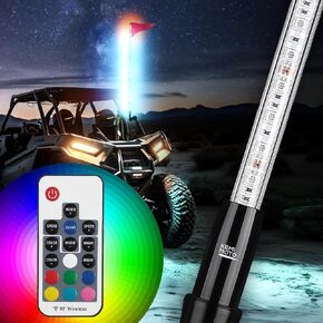 KEMIMOTO 5FT 2PCS Whip Lights for UTV ATV, 22 Modes 21 Colors 5 Bright 10 Speed IP67 Waterproof RF Wireless Control, Compatible with Can-Am Maverick X3 Defender Polaris RZR Ranger Pioneer Kawasaki