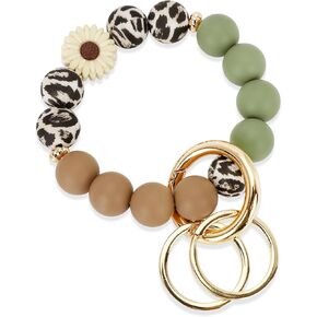 Silicone Key Ring Bracelet, Cute Keychain Wristlet with 2 Key Rings, Elastic Car Key Holder Bangle for Women