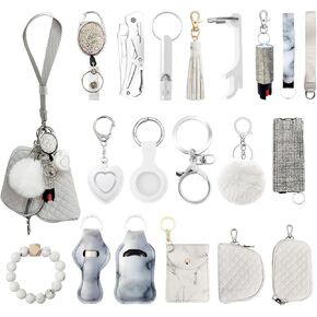 Wristlet Keychain Set with RFID Wallet Card Holder and Bottle Opener, Car Keychain Accessories for Women