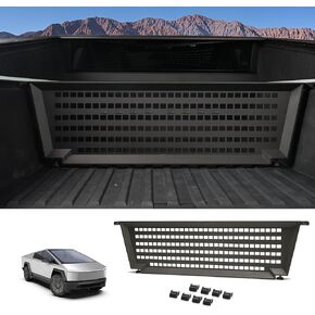 Truck Bed Divider Compatible with 2024 2025 Tesla Cybertruck, Rear Cargo Aluminum Organizer Carbon Steel Molle Panel with 8 Removable Hooks, No Drill Installation & Adjustable Partitions