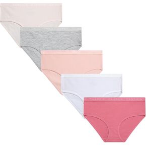 Danskin Girls' Hipster Briefs - 5 Pack Soft Stretch Cotton Hipster Panties - Tag-Free Seamless Underwear for Girls (4-12)