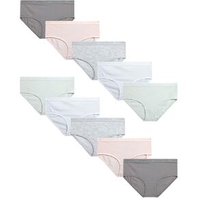 Danskin Girls Underwear Hipster Briefs - 10 Pack Comfort Stretch Breathable Cotton Underwear Hipster Panties for Girls (4-12)