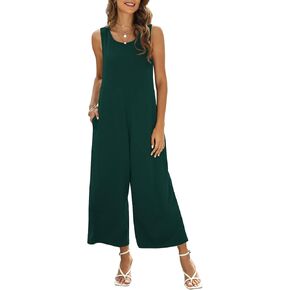 Women's Summer Casual Loose Tank Jumpsuit Sleeveless Crewneck Jumpsuit Romper Outfits with Pockets