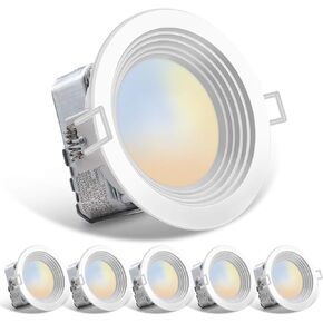 5CCT LED إضاءة نحيفة، إضاءة سفلية 6 بوصة، 14 وات = 85 وات، قابلة للتعتيم، 850LM CRI 90+، 2700K/3000K/4000K/5000K/6500K قابلة للتحديد، تركيب تحديثي بسيط، تصنيف رطب، ETL&Energy Star مدرج، 6 عبوات