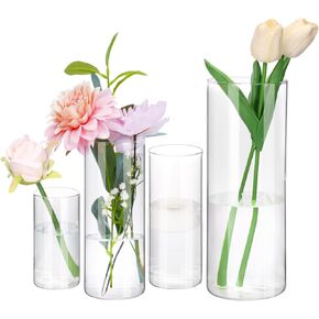 Fixwal 12pcs Clear Glass Cylinder Vases, 4, 6, 8, 10 Inch Tall Cylinder Vases for Centerpieces, Glass Flower Vase Floating Candle Holder Vase for Table Shelf, Party, Wedding, Home Decor