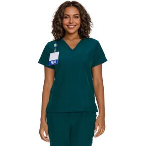 Scrub Tops for Women, Curved V-Neck Scrub Tops with 3 Pockets, Soft Stretch, Easy Care