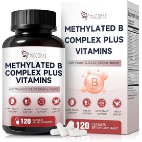 Methylated Multivitamin B-Complex with Vitamin C, D3, K2, Choline & Inositol – Active B12, B6 & Folate (L-5-MTHF) – Supports Energy, Nerve & Heart Health – CoQ10 & Alpha Lipoic Acid – 120 Capsules
