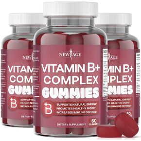 NEW AGE Vitamin B Complex Gummies with Vitamin B3, B6, & B12 – with Biotin, Folic Acid & Vitamin C – Gluten-Free, Vegan, Made in The USA! (120 Count (Pack of 2))