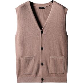 Men's Sweater Vest V-Neck Sleeveless Cardigan Loose Button up Knitted Fall Winter Heavy Knitwear with Pockets S~5XL