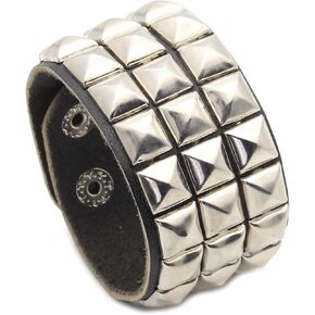 Punk Rock Retro Alloy Pyramid Rivet Studded Wristband Wide Pu Leather Adjustable Cuff Bracelet