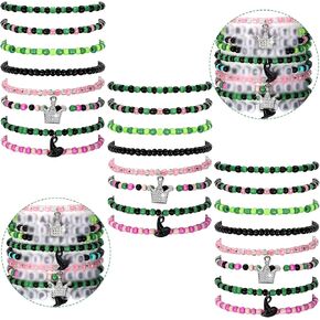 24 Pcs Witch Princess Crown Friendship Matching Bracelets Green Pink Bead Merchandise Jewelry Gift BFF Couples Bracelets Accessories for Movie Fans Party Dress Birthday Party Decoration