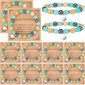 12 Pieces Inspirational Natural Stone Gifts Sweet Heart Beaded Bracelets with Cards Gifts