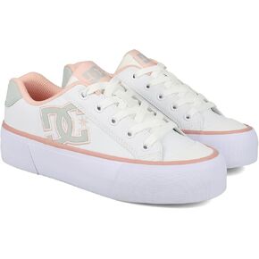 DC Shoes Women's Chelsea Platform Sneaker, White/Grey/Blush, 7.5