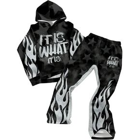 Boy's 2 Piece Sweatsuit Streetwear Letter Star Graphic Long Sleeve Hoodie and Long Sweatpants Sets