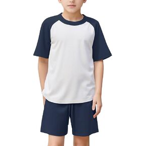 Flygo Boys Girls Short Pants Sets 2 Piece Raglan Crewneck Shirts Baseball Tee and Athletic Shorts Kids Active Summer Outfits