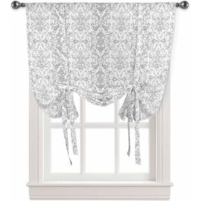 Tie Up Curtains for Windows 54 Inch Length Balloon Curtains Kitchen Adjustable Roll Up Curtain Shade Boho Neutral Vintage Floral Texture Gray Tie Up Valance Bathroom Curtain Window 42"x54"