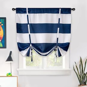الستائر التعادل في Driftaway للنوافذ الصغيرة Mia Stripe نمط غرفة مظلمة ارتباط ظلال ستارة قابلة للتعديل بالون روماني الستار جيب لغرفة المعيشة مطبخ 45 بوصة في 47 بوصة البحرية