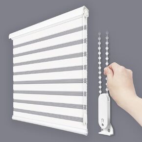 Foiresoft Standard Zebra Roller Blinds [W 42 x H 64inch, White, Basic], Light Filtering Dual Layer Window Shades, 13 Colors, Customizable Options