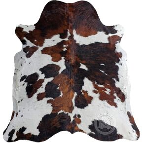 سجادة Sunshine Cowhides 100% من جلد البقر الداكن الأصلي - سجادة من جلد الحيوان على الطراز الحديث وسجادة أرضية لغرفة المعيشة وغرفة النوم والمطبخ والمزيد - كبير (6 × 6-7 أقدام) in Kuwait