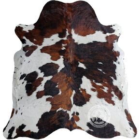 سجادة Sunshine Cowhides 100% من جلد البقر الداكن الأصلي - سجادة من جلد الحيوان على الطراز الحديث وسجادة أرضية لغرفة المعيشة وغرفة النوم والمطبخ والمزيد - كبير (6 × 6-7 أقدام)
