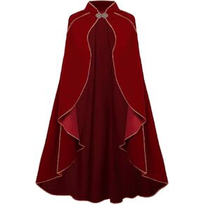 Women's Medieval Cloak Renaissance Velvet Cape with Stand-Up Collar Queen Empress Princess Costume Halloween Party