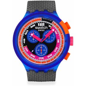 Swatch للجنسين ساعة عرضية زرقاء Bio-Sourged-Sourged Quartz Neon Party to the Max