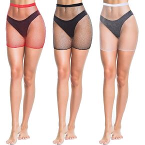 3 PCS شروط شبكية السمكة نساء ، شورتات راكب الدراجة النارية مرنة للنساء ، شاطئ الأسماك الشباك القصيرة للسيدات