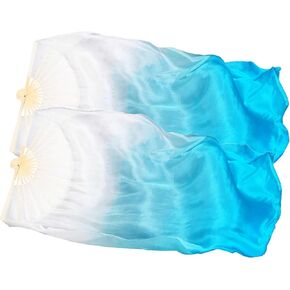 Professional Chinese Dance Fans - Handmade Faux Silk & Bamboo Foldable Fans | Belly Dancing Performance Set with Multiple Colors | Traditional Silk Fan Pair(H-2-WSB)