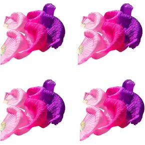 Belly Dance Faux Silk Veil Fans,4 Pairs Long Fans Veils,Artificial Silk Fan,Long Folding Fans,Handmade Belly Dance Silk Fans for Dancer Art Performance in Kuwait