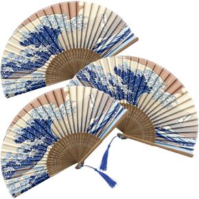 3PCS Bamboo Fan 13 Inch Foldable Handheld Fans for Women Elegant Folding Design for Weddings Raves Events Stylish Wooden Accessory for Cooling Decorative Japanese and Chinese Inspired Style