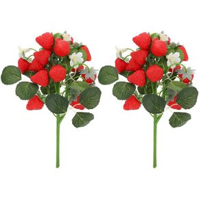 Zerodeko 2pcs Simulation Strawberry Bouquet Fruits Bouquet Fake Fruits Fake Fruit Tree Faux Fruit Fruits Bouquets Simulated Flower Bouquet Fruit Flower Stem Plant PVC Wedding Vine Bride