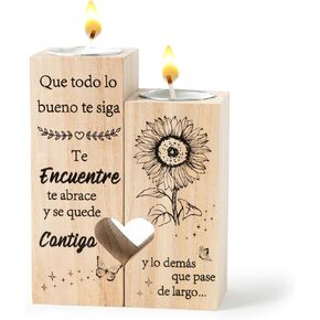 Zainpe Spanish Inspirational Mother's Candle Holders Gift for Women Friend Sister Bestie Mum Teacher ، Wooden Heart Double -Side Printing Candlestick Birthday Gifts Friendshipts Hights