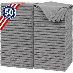FIXSMITH Shop Towels, Pack of 200, Grey Microfiber Cleaning Cloth Bulk, Microfiber Towels for Cars, All-Purpose Absorbent Cleaning Rags, Dust Cloth for Automotive, Mechanic, Garage, 11.5 x 11.5 inch