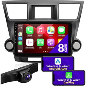 Toyota Highlander 2008-2013 Radio Updated Compatible with Wireless Carplay Android Auto 1280X720 Touchscreen Car Android Stereo Bluetooth GPS Navigation FM/AM Multimedia Player 8 core Head Unit