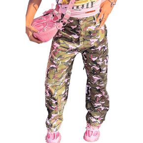 Women Camo Cargo Pants High Waist Baggy Wide Leg Camouflage Jean Trousers Army Fatigue Y2k Pocket Jogger Sweatpants