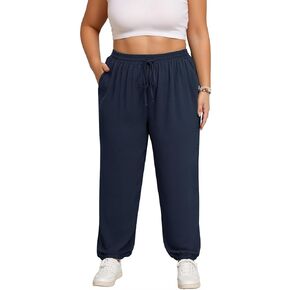 Lastshe Womens Plus Size Casual Pants High Waisted Adjustable Drawstring Summer Jogger Pants Lounge Trousers with Pockets
