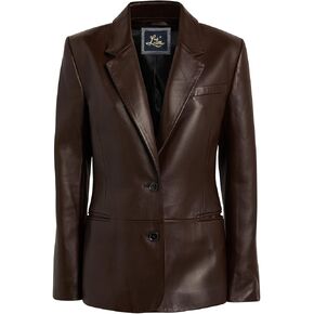 Brown 2-Button Lambskin Leather Blazer Women - Casual Coat Long Sleeves Suit Style Leather Jacket Women