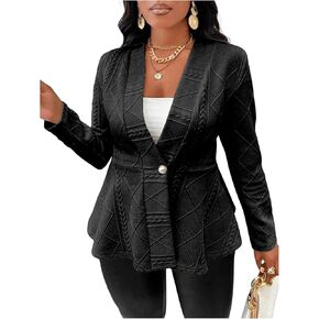 Milumia Women's Plus Size Textured Button Down Blazer V Neck Ruffle Hem Jacket