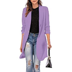 Grlasen Women's Casual Long Blazers Ruched 3/4 Sleeve Lapel Oversized Suit Jacket Elegant Work Office Blazer Jackets