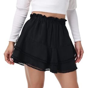 Flowy Shorts for Women Boho Ruffle Skirt Crochet Tiered Mini Skort High Waisted Butterfly Golf Tennis Casual Summer