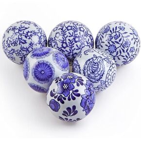 Lejoy Decorative Porcelain Balls, 3.2" Centerpiece Balls Set, Floating Ceramic Orbs Spheres for Bowl, Vase, Basket, Dish, Fish Tank, Home Decor, Pack of 6 (Blue and White)