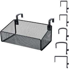 Bedside Caddy Shelf Hanging Storage Basket for Bunk Bed, Office Cubical Walls, Baby Rails, College Dorm Organizer - 5 Pairs Sized Hooks for Phone, Glass, Magazine, Decor (Black)